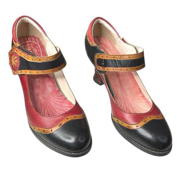 L’artiste X Spring Step Women’s Mary Ellen Red Black Mary Jane Size 39 US 8.5 - Picture 5 of 11